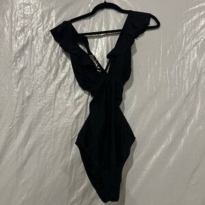 Shoshanna Swimwear Black Ruffle Bathingsuit Size Large